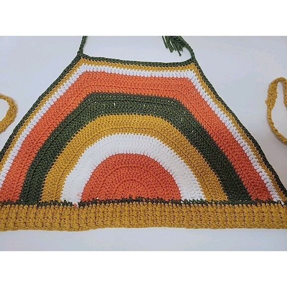 Crochet Crop Top Rainbow Bralette Medium Halter Tie Neck - Picture 3 of 10